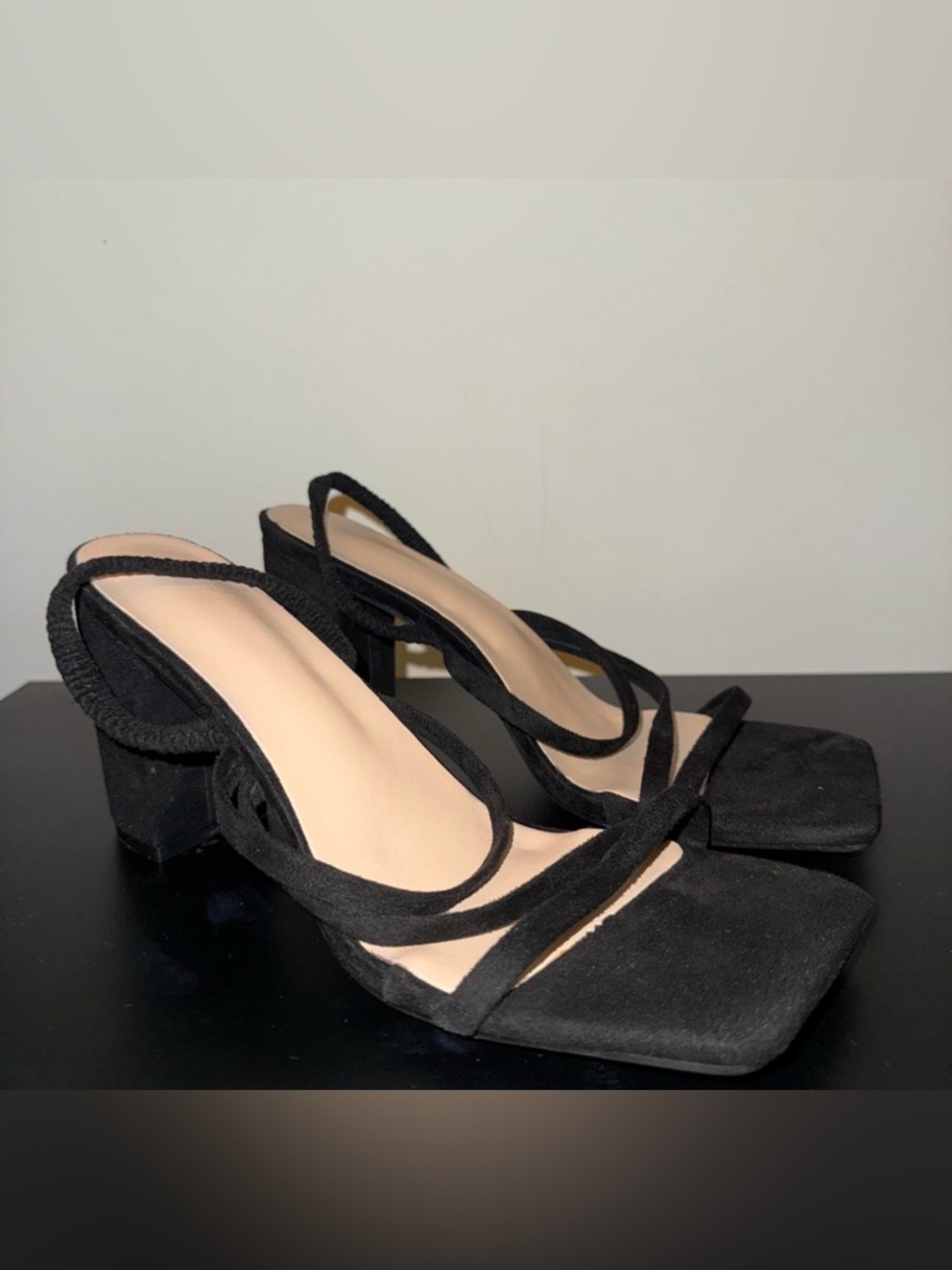 SHEIN Black Strappy Square Toe Block Heel Sandals